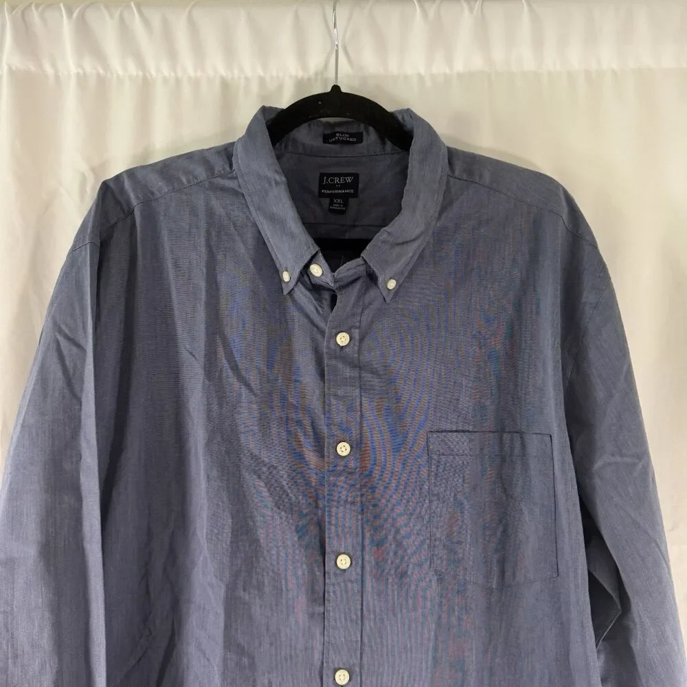 New J. Crew Performance Dress Shirt Mens XXL Blue Long Sleeve Button Up Untucked